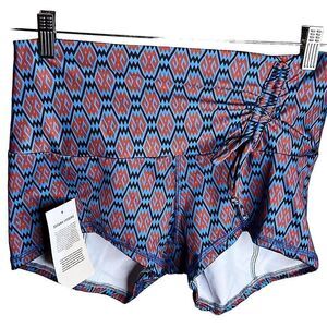 Nubia Natalie Women's Geometric Print Activewear Shorts Blue Orange Size XL NWT